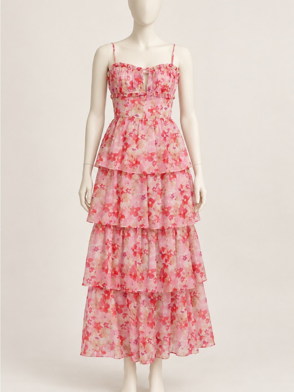 ASTR The Label Pink Floral Ruffle Tiered Maxi Dress Size S NWT Party Dress
